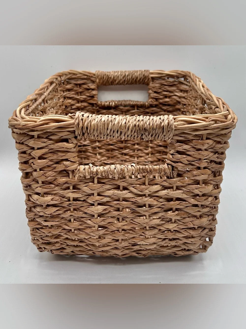 Woven Ratan Storage Basket Rectangular Farmhouse Handles Deep 11